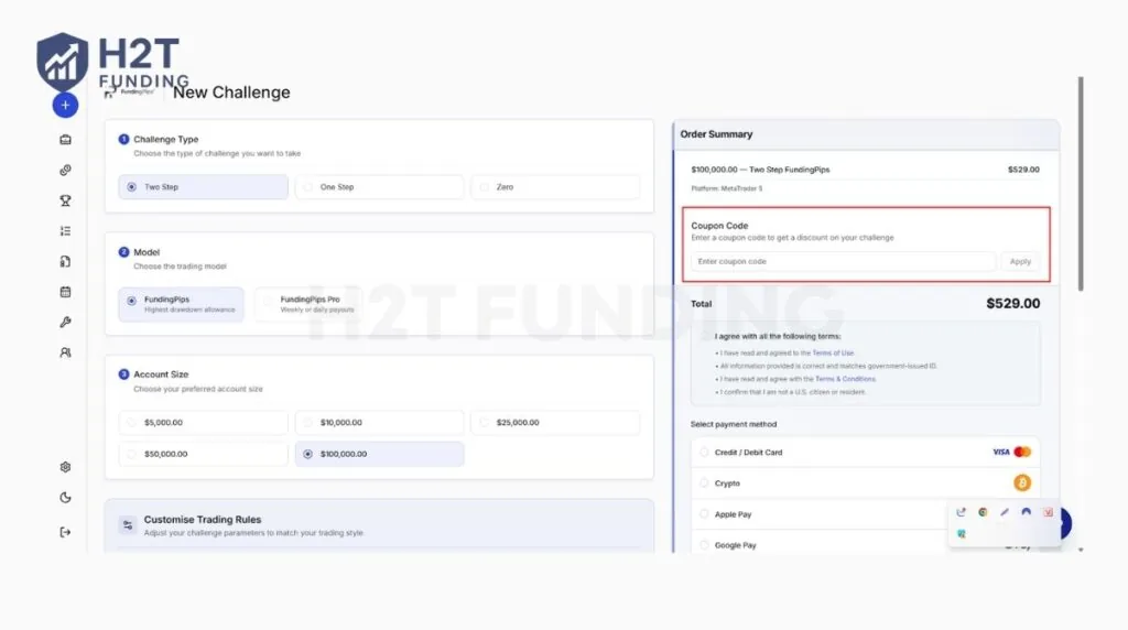 This page is where you can apply any promotional coupon codes to receive a discount