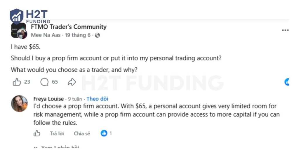 This trader suggests that a prop firm may offer more room for risk management than a very small personal accoun