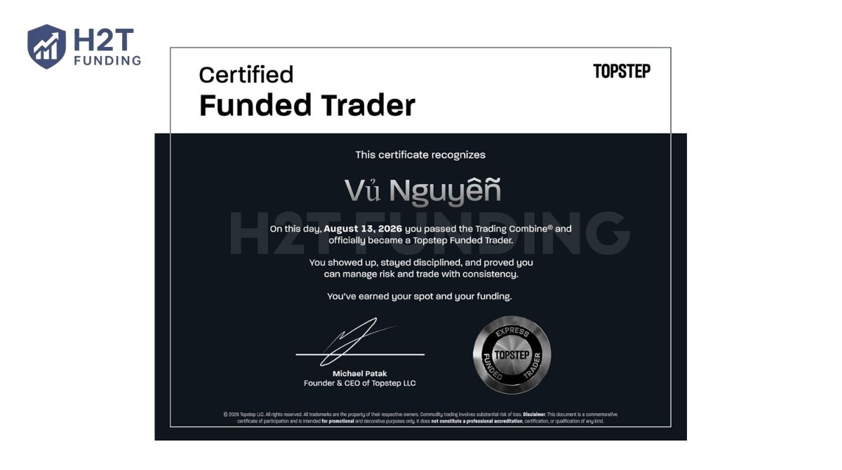 Tea earned the Certified Funded Trader certificate from Topstep