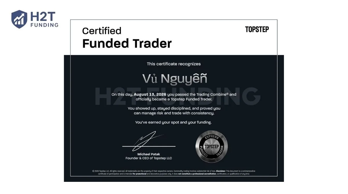 Tea earned the Certified Funded Trader certificate from Topstep