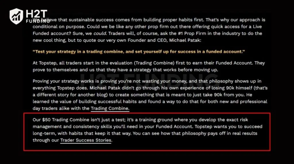 Topstep frames its Trading Combine as training for risk management and consistency