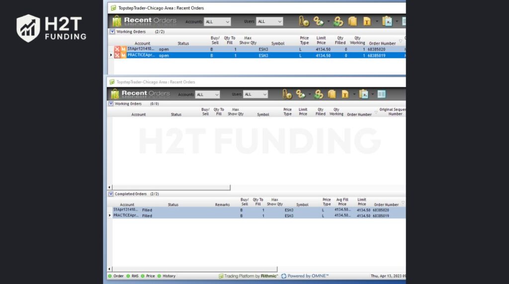 Track execution in the Recent Orders panel to ensure everything is copied as expected
