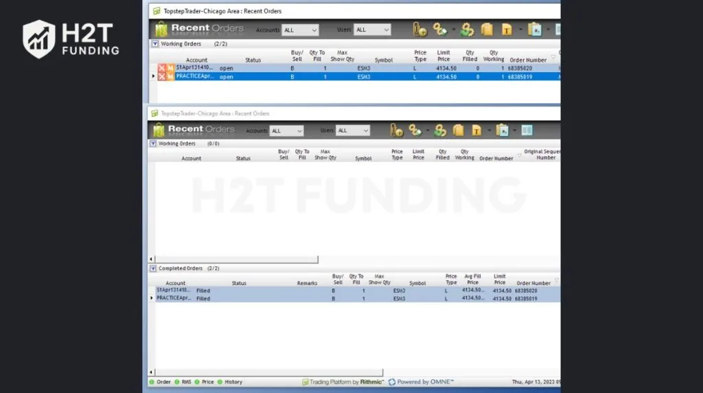 Track execution in the Recent Orders panel to ensure everything is copied as expected