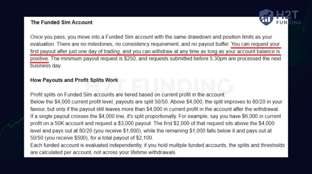 TradeDay Quick Pay supports daily payout access once funded and eligible