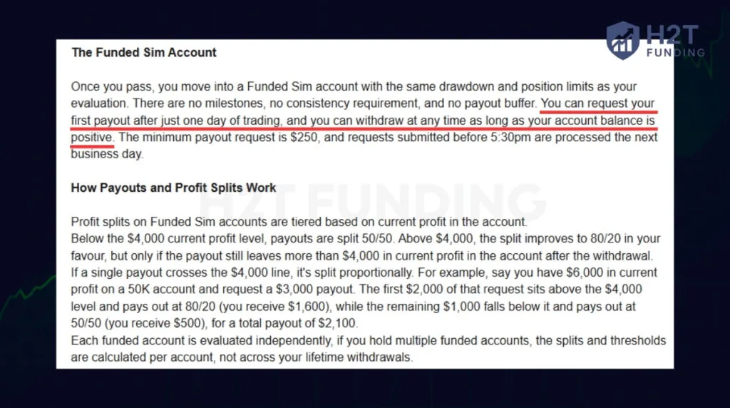 TradeDay Quick Pay supports daily payout access once funded and eligible