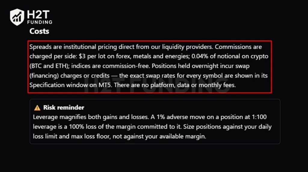 Tradeify FX’s official commission, spread, and swap fee details