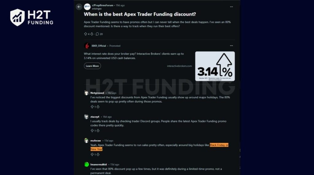 Traders confirm Apex discounts appear frequently during major promo periods