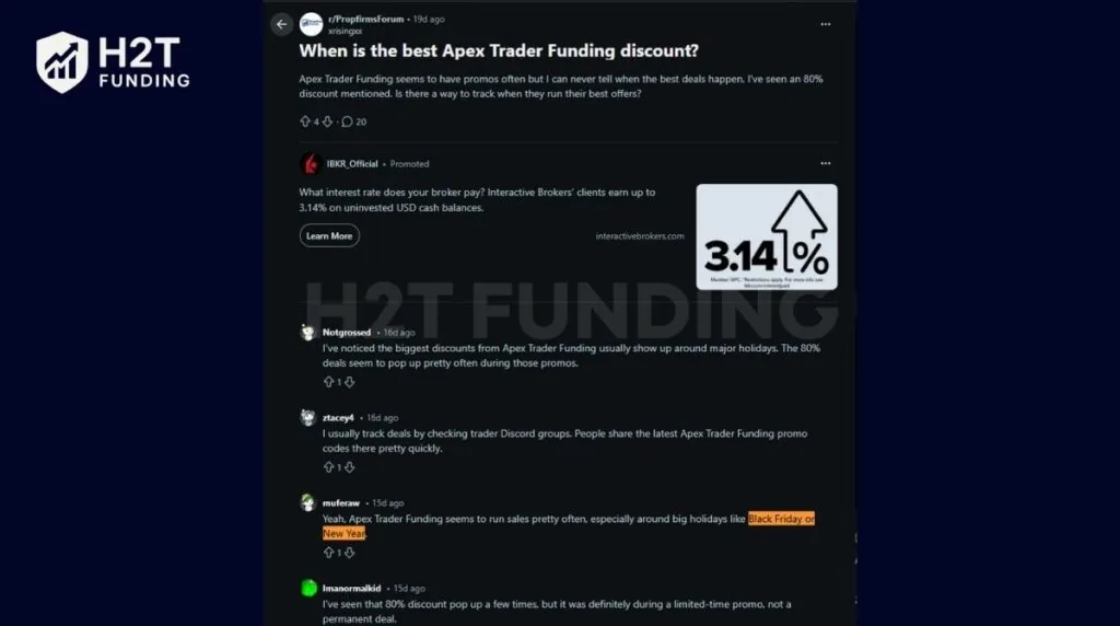 Traders confirm Apex discounts appear frequently during major promo periods