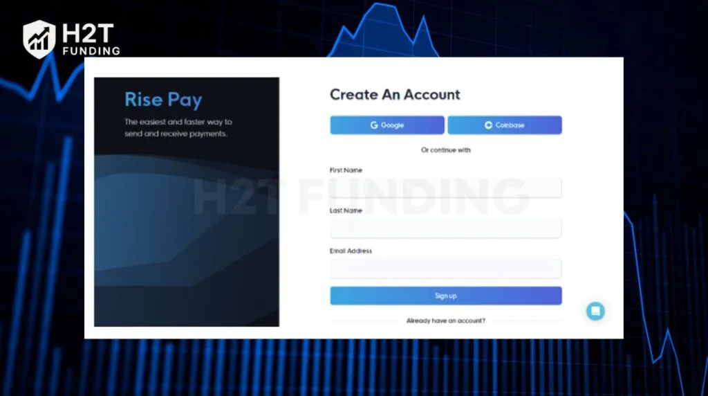 Traders must create a Rise Pay account using accurate legal details to facilitate secure payout processing