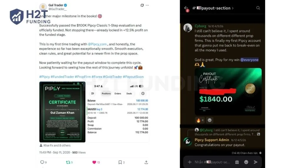 Traders share their Pipcy milestones and payout updates on X and Discord