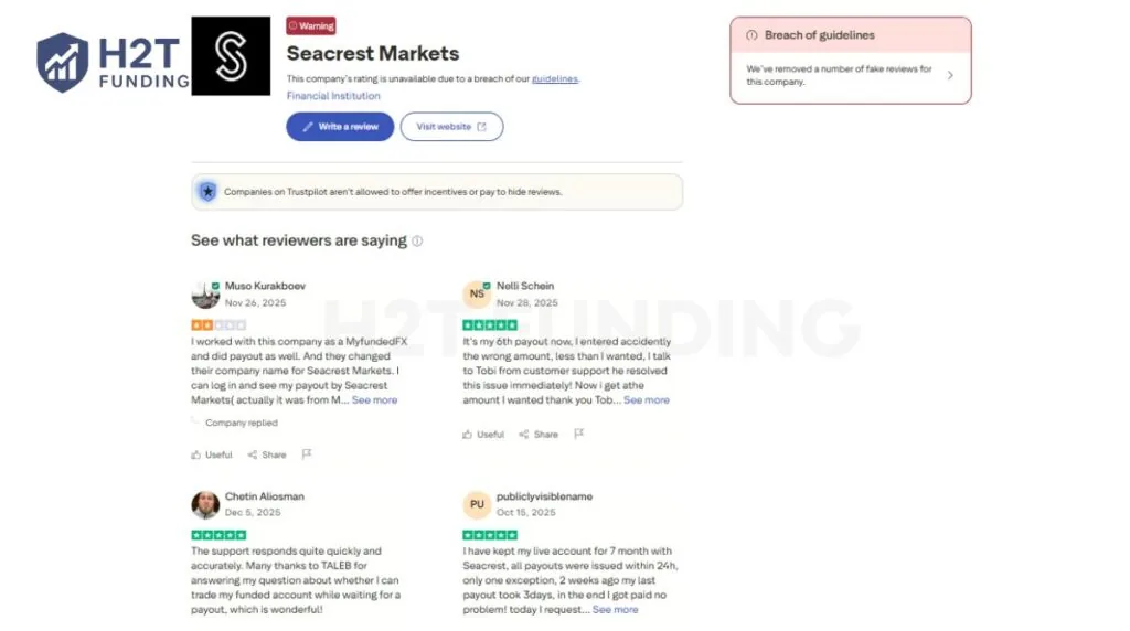 Trustpilot has temporarily hidden SeacrestFunded’s rating due to guideline breaches (updated on December 13, 2025)