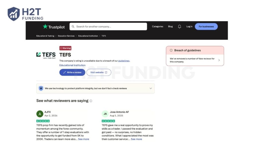 Trustpilot warning on TEFS (Updated on August 19, 2026)