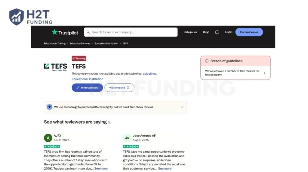 Trustpilot warning on TEFS (Updated on August 19, 2026)