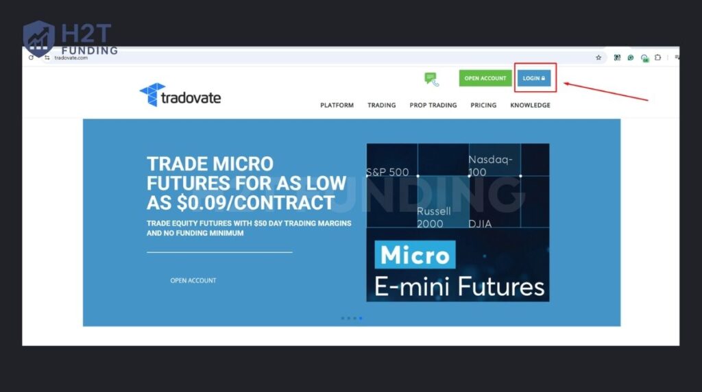 Visit the official Tradovate website and click Login