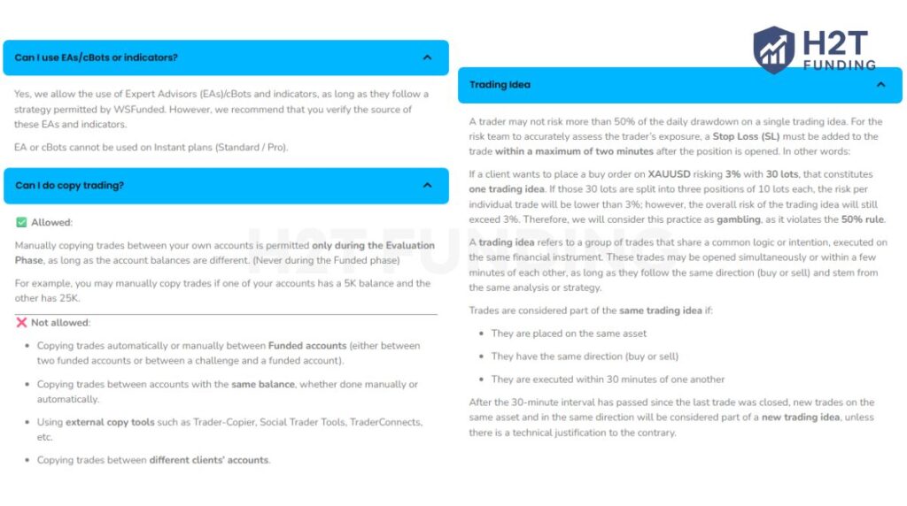 Wall Street Funded general trading rules