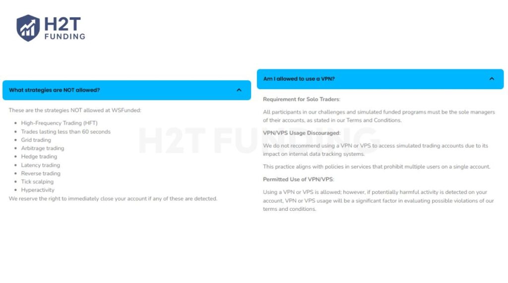 Wall Street Funded prohibited trading practices