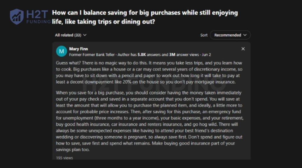 What the Quora users say about how to save for a big purchase