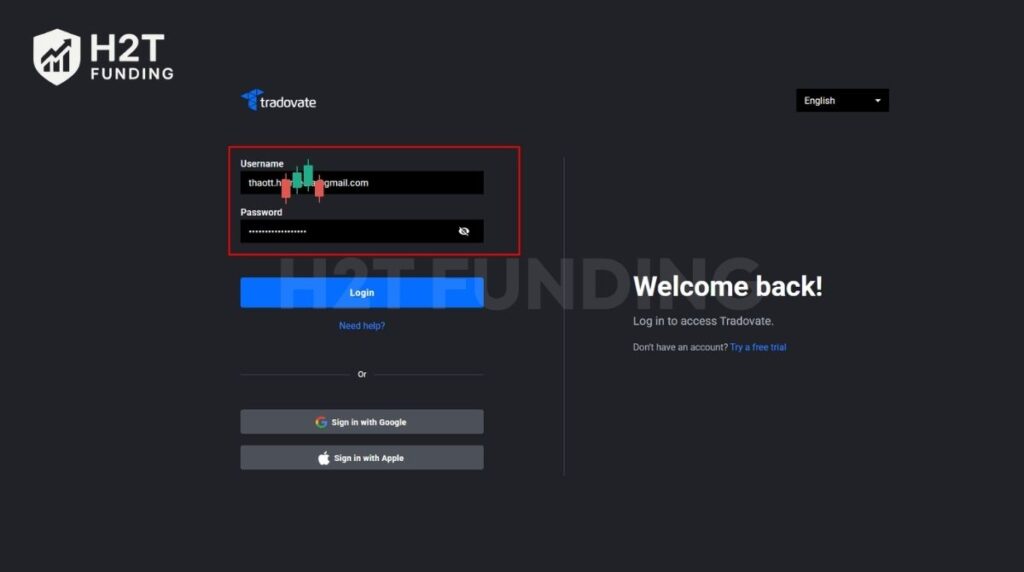 You need to enter the specific login details provided inside your prop firm dashboard
