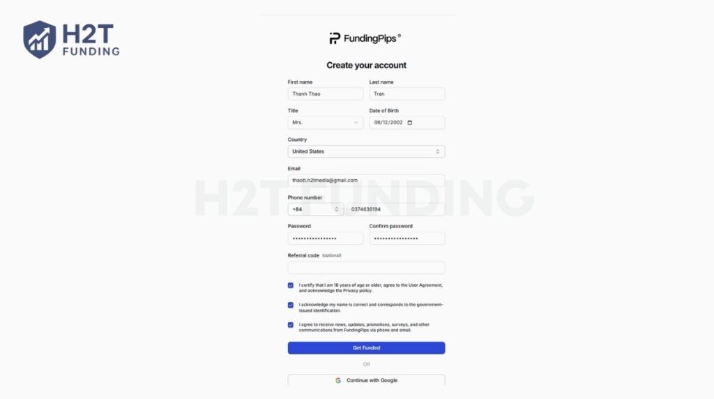 Your first action is to create a secure personal profile