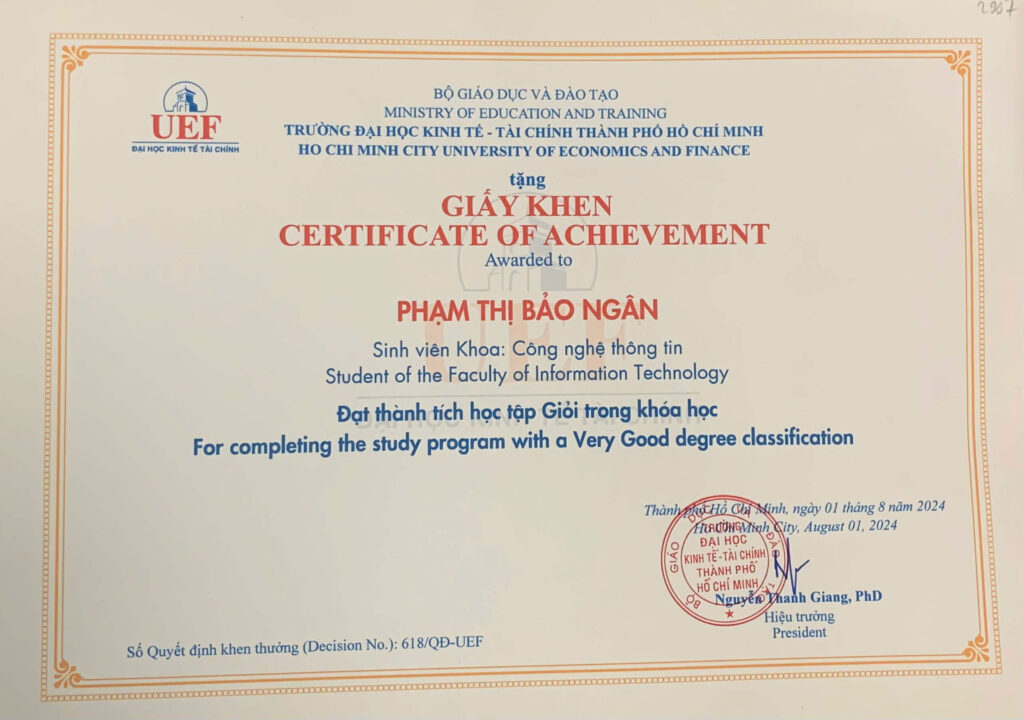 Diploma of Pham Thi Bao Ngan