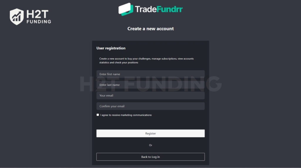 TradeFundrr login Step 1 (Create your account)