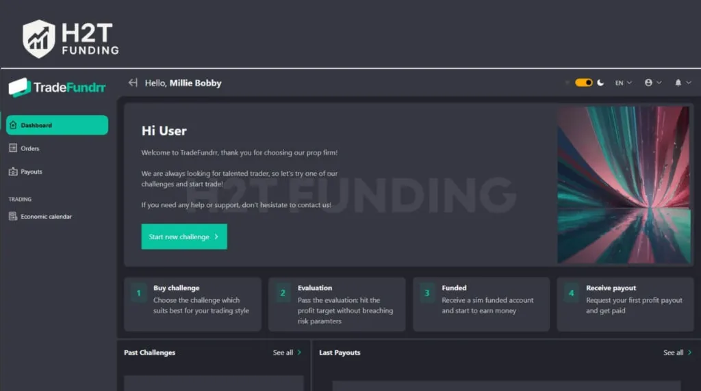 TradeFundrr login step 2 (Start a challenge)