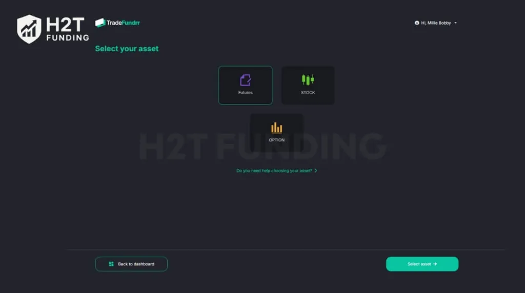 TradeFundrr login Step 3 (Select your asset and path)